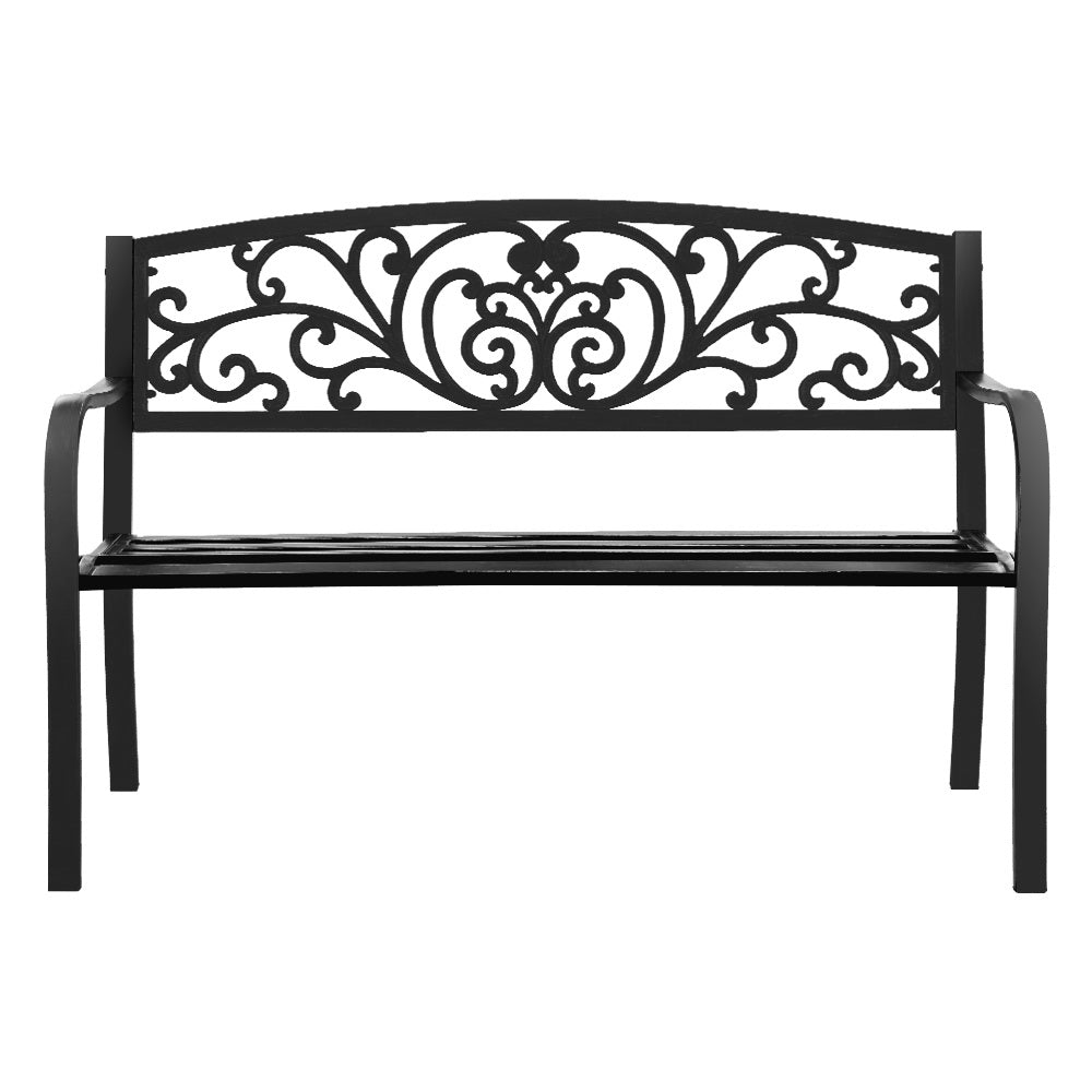 Gardeon Outdoor Garden Bench Seat Steel Outdoor Furniture 3 Seater Park Black-2