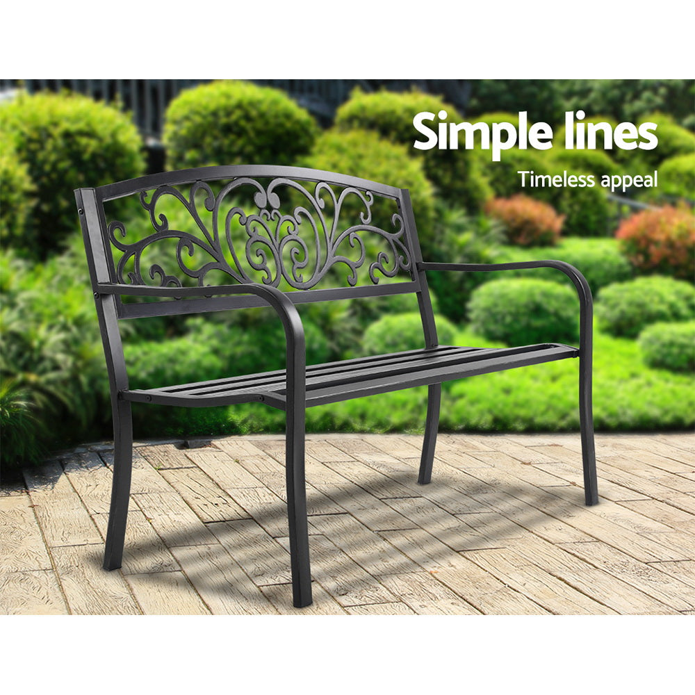 Gardeon Outdoor Garden Bench Seat Steel Outdoor Furniture 3 Seater Park Black-5