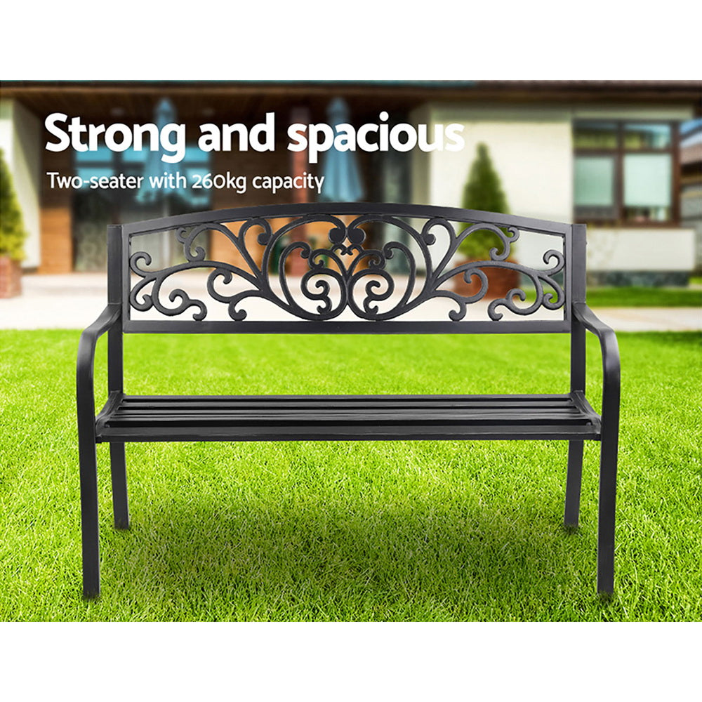 Gardeon Outdoor Garden Bench Seat Steel Outdoor Furniture 3 Seater Park Black-6