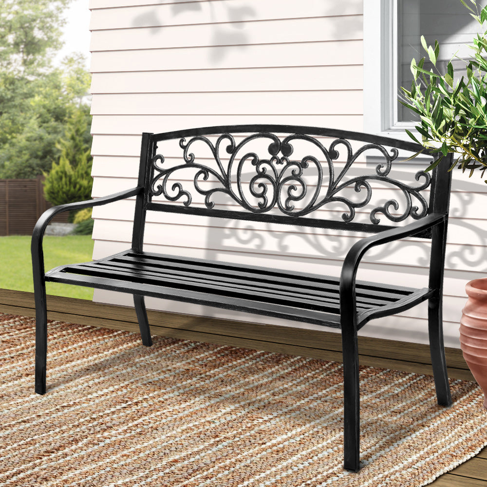 Gardeon Outdoor Garden Bench Seat Steel Outdoor Furniture 3 Seater Park Black-7