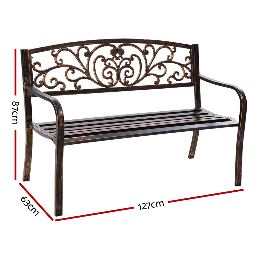 Gardeon Outdoor Garden Bench Seat Steel Outdoor Furniture 3 Seater Park Bronze-1