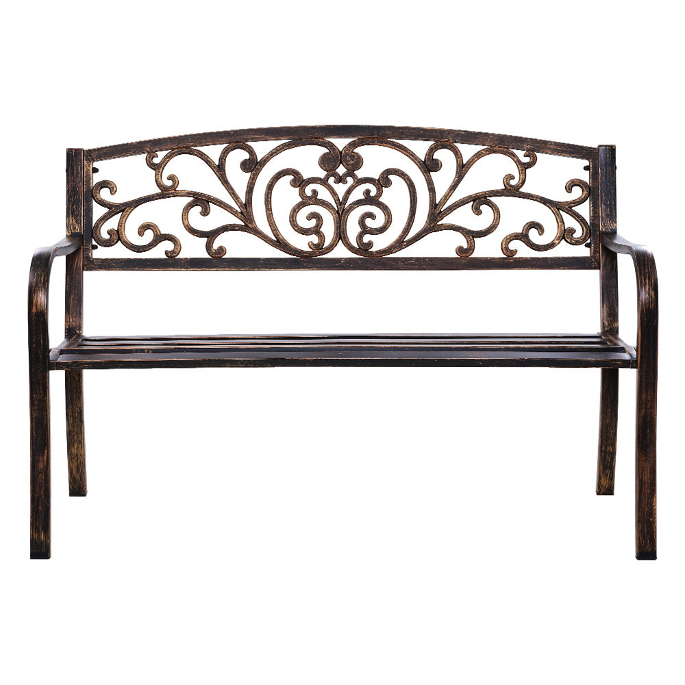 Gardeon Outdoor Garden Bench Seat Steel Outdoor Furniture 3 Seater Park Bronze-2