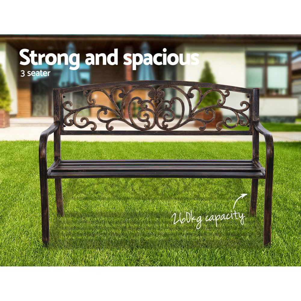 Gardeon Outdoor Garden Bench Seat Steel Outdoor Furniture 3 Seater Park Bronze-3