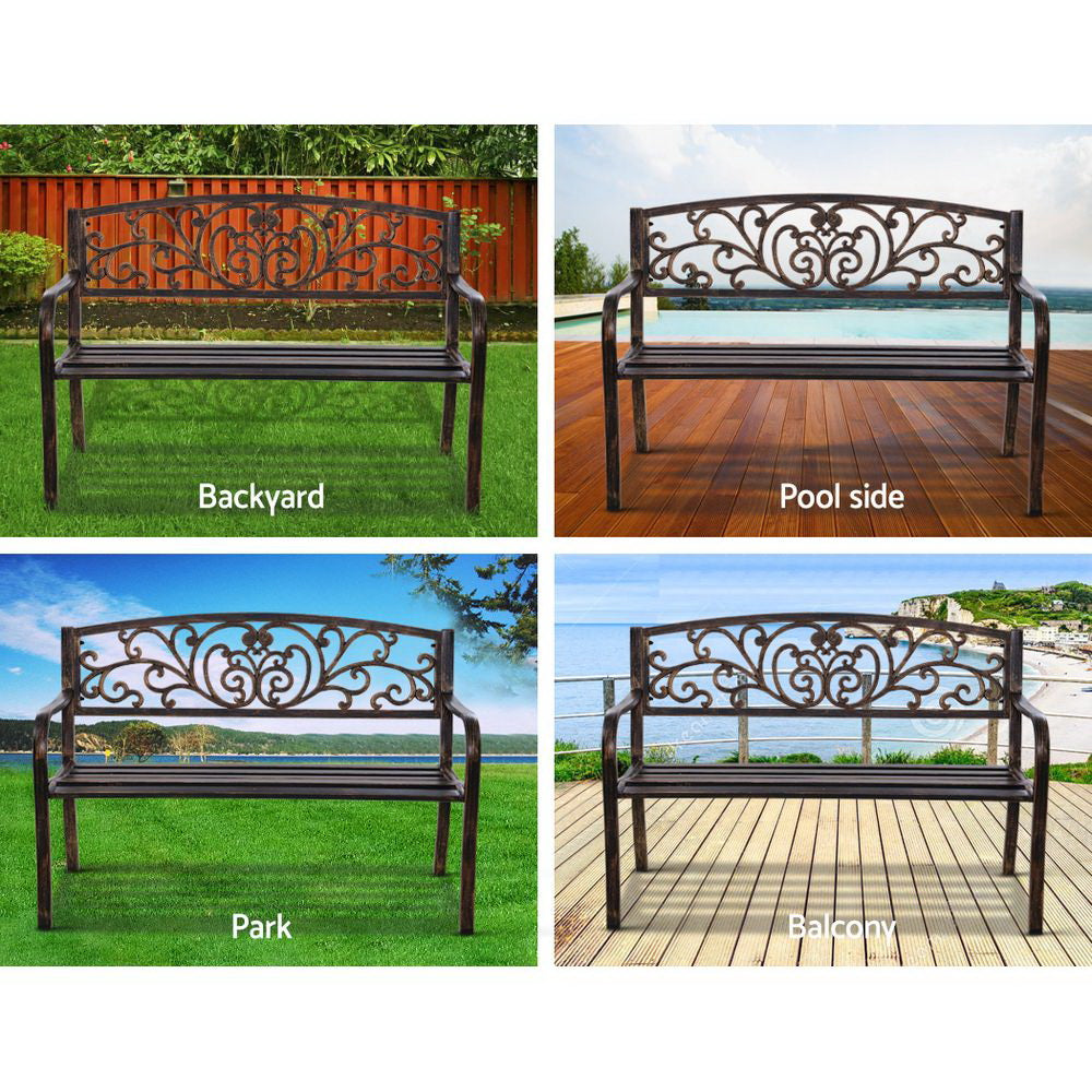 Gardeon Outdoor Garden Bench Seat Steel Outdoor Furniture 3 Seater Park Bronze-5