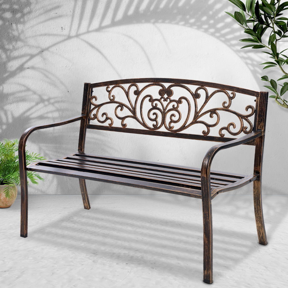 Gardeon Outdoor Garden Bench Seat Steel Outdoor Furniture 3 Seater Park Bronze-6