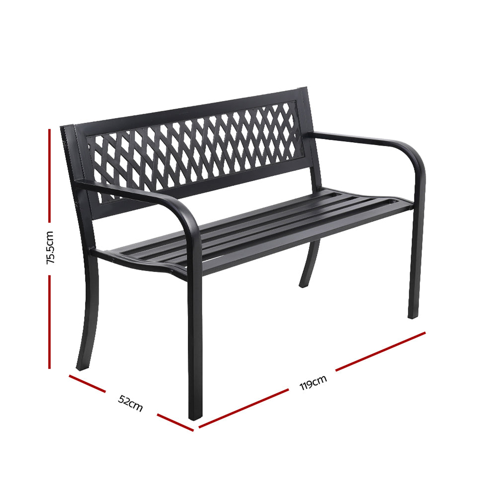 Gardeon Outdoor Garden Bench Seat Steel Outdoor Furniture 2 Seater Park Black-1