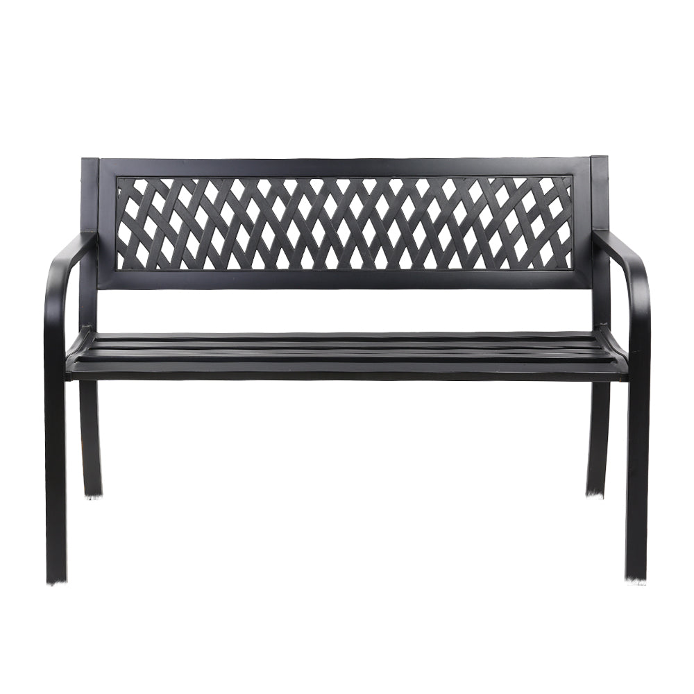 Gardeon Outdoor Garden Bench Seat Steel Outdoor Furniture 2 Seater Park Black-2