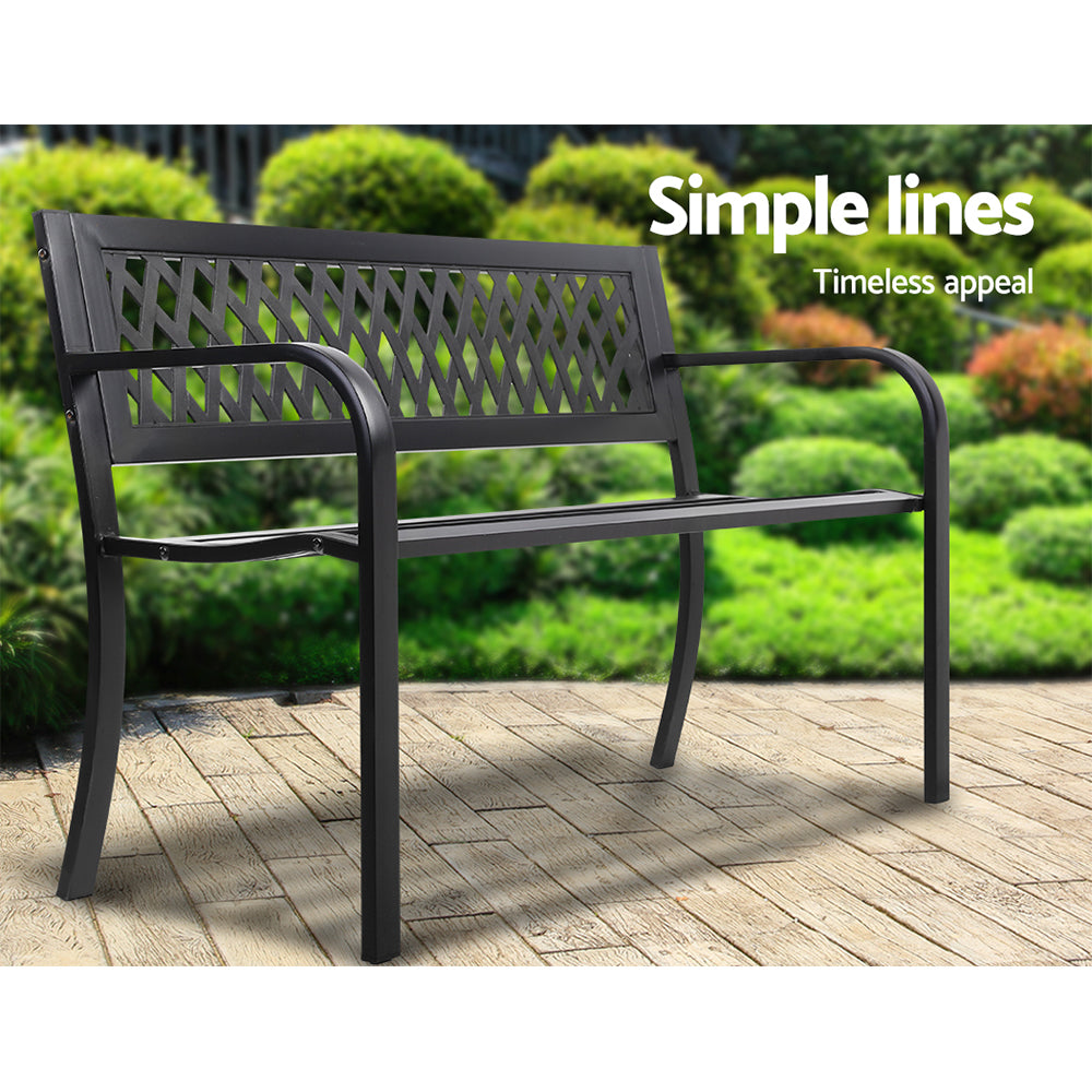 Gardeon Outdoor Garden Bench Seat Steel Outdoor Furniture 2 Seater Park Black-3