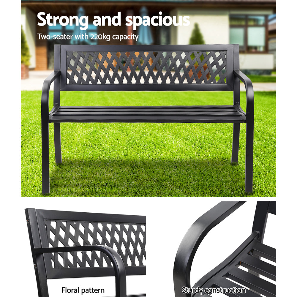 Gardeon Outdoor Garden Bench Seat Steel Outdoor Furniture 2 Seater Park Black-4