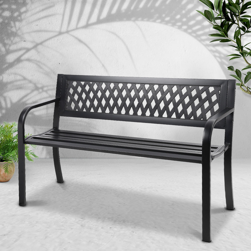 Gardeon Outdoor Garden Bench Seat Steel Outdoor Furniture 2 Seater Park Black-6