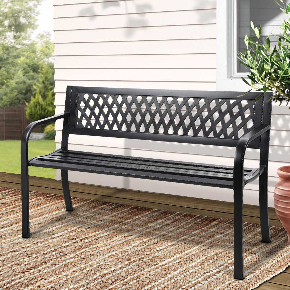 Gardeon Outdoor Garden Bench Seat Steel Outdoor Furniture 2 Seater Park Black-7