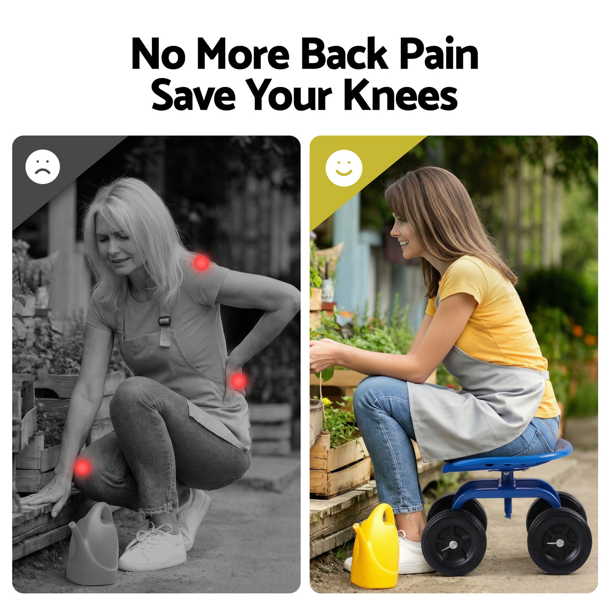 Gardeon Garden Seat 360 Swivel Rolling Adjustable Height Work Scooter Cart Wheels Heavy Duty 150kg-3