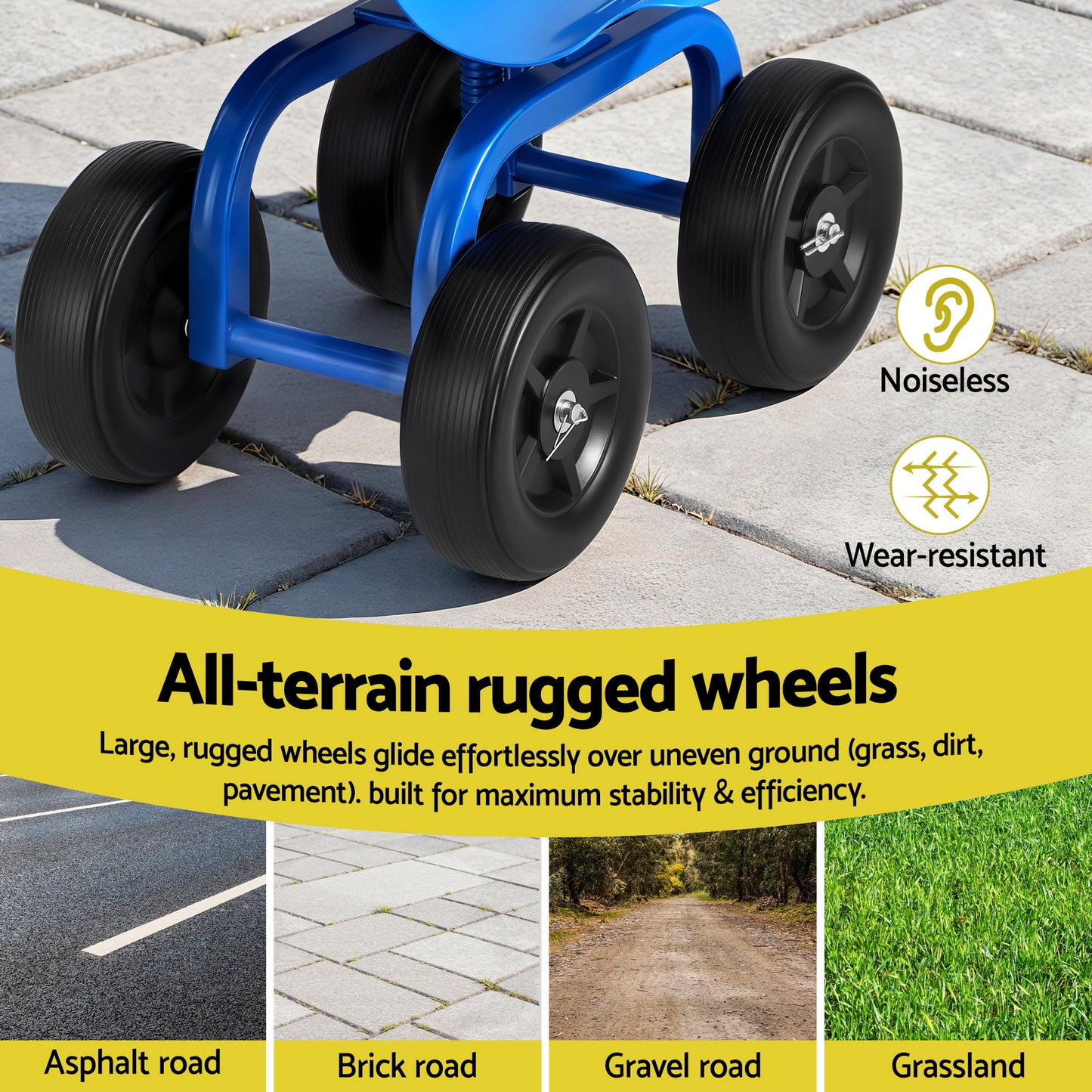 Gardeon Garden Seat 360 Swivel Rolling Adjustable Height Work Scooter Cart Wheels Heavy Duty 150kg-4