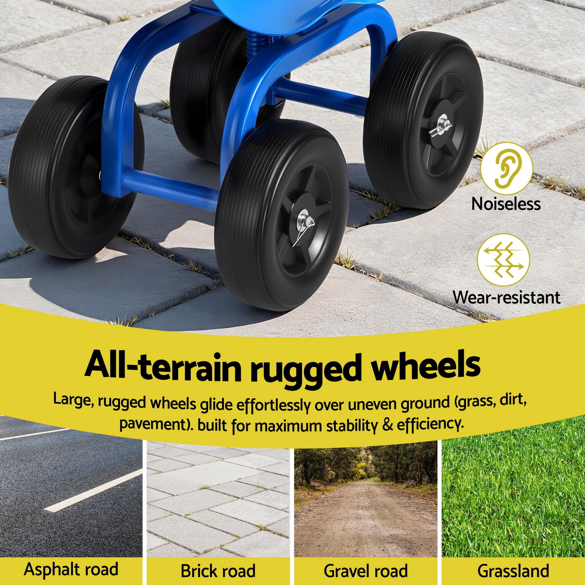 Gardeon Garden Seat 360 Swivel Rolling Adjustable Height Work Scooter Cart Wheels Heavy Duty 150kg-4