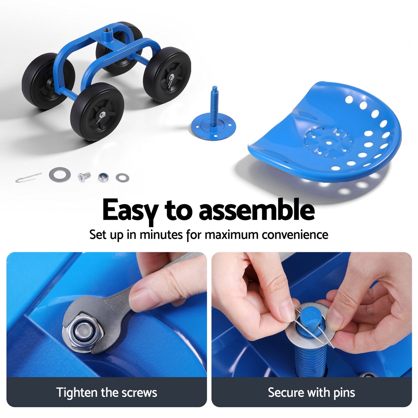 Gardeon Garden Seat 360 Swivel Rolling Adjustable Height Work Scooter Cart Wheels Heavy Duty 150kg-5