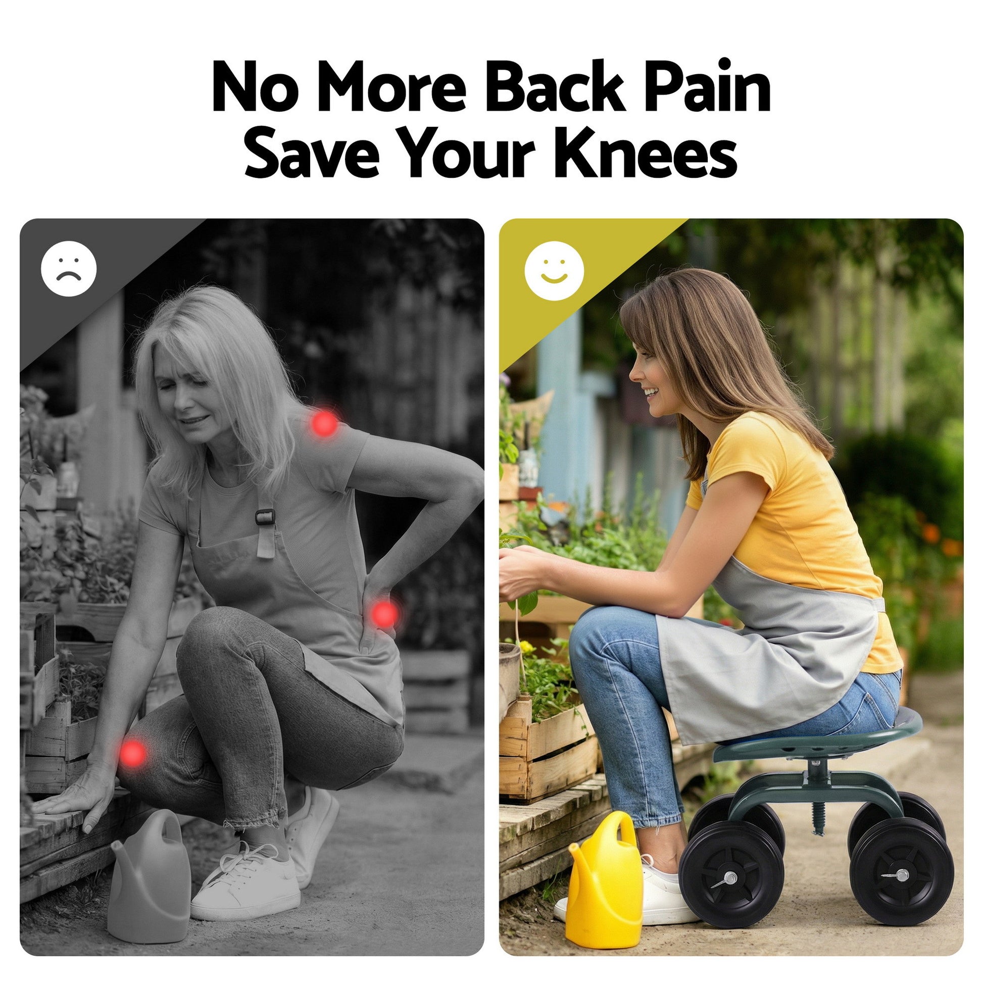 Gardeon Garden Seat 360 Swivel Rolling Adjustable Height Work Scooter Cart Wheels Heavy Duty 150kg-3