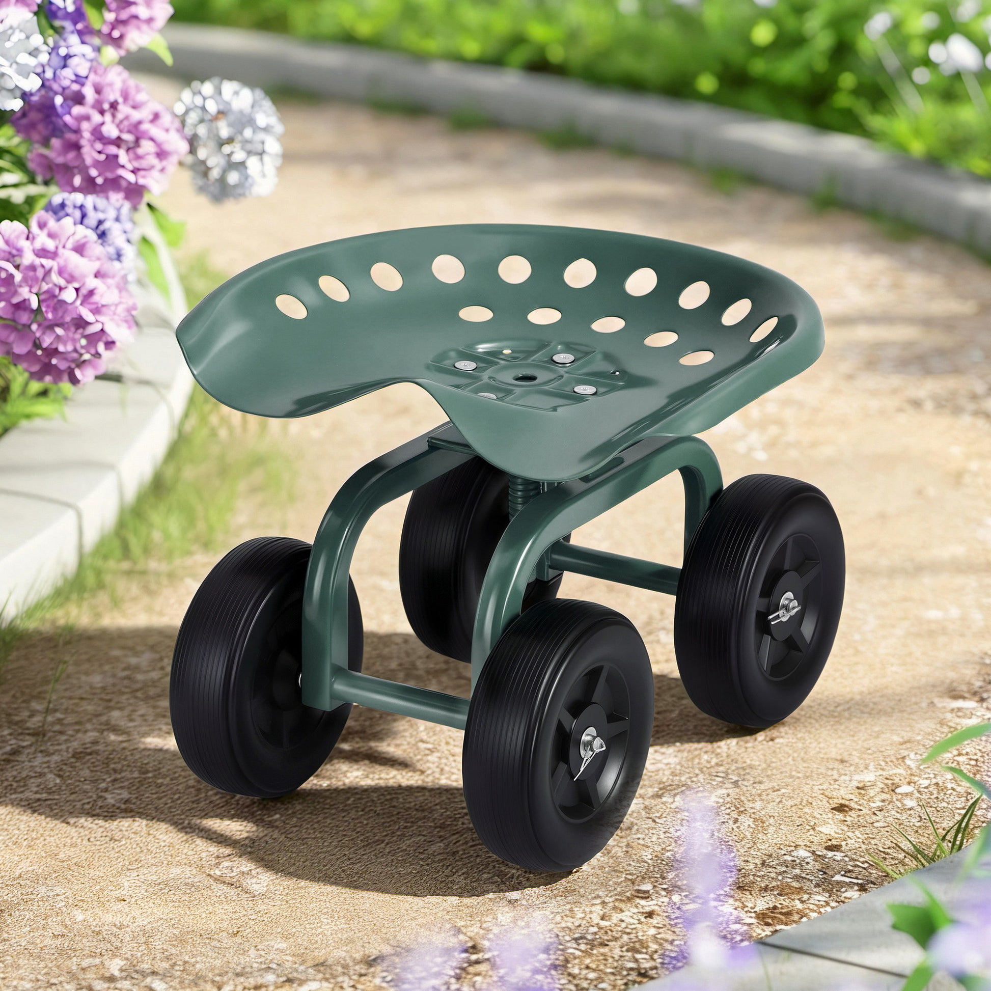 Gardeon Garden Seat 360 Swivel Rolling Adjustable Height Work Scooter Cart Wheels Heavy Duty 150kg-0