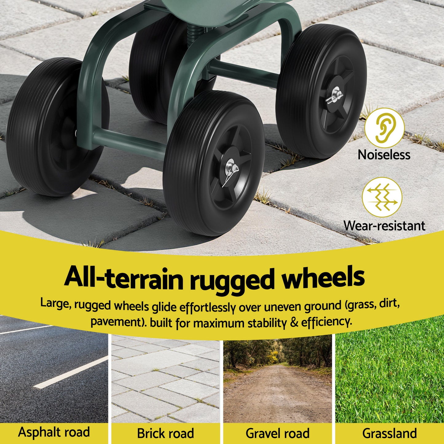 Gardeon Garden Seat 360 Swivel Rolling Adjustable Height Work Scooter Cart Wheels Heavy Duty 150kg-4