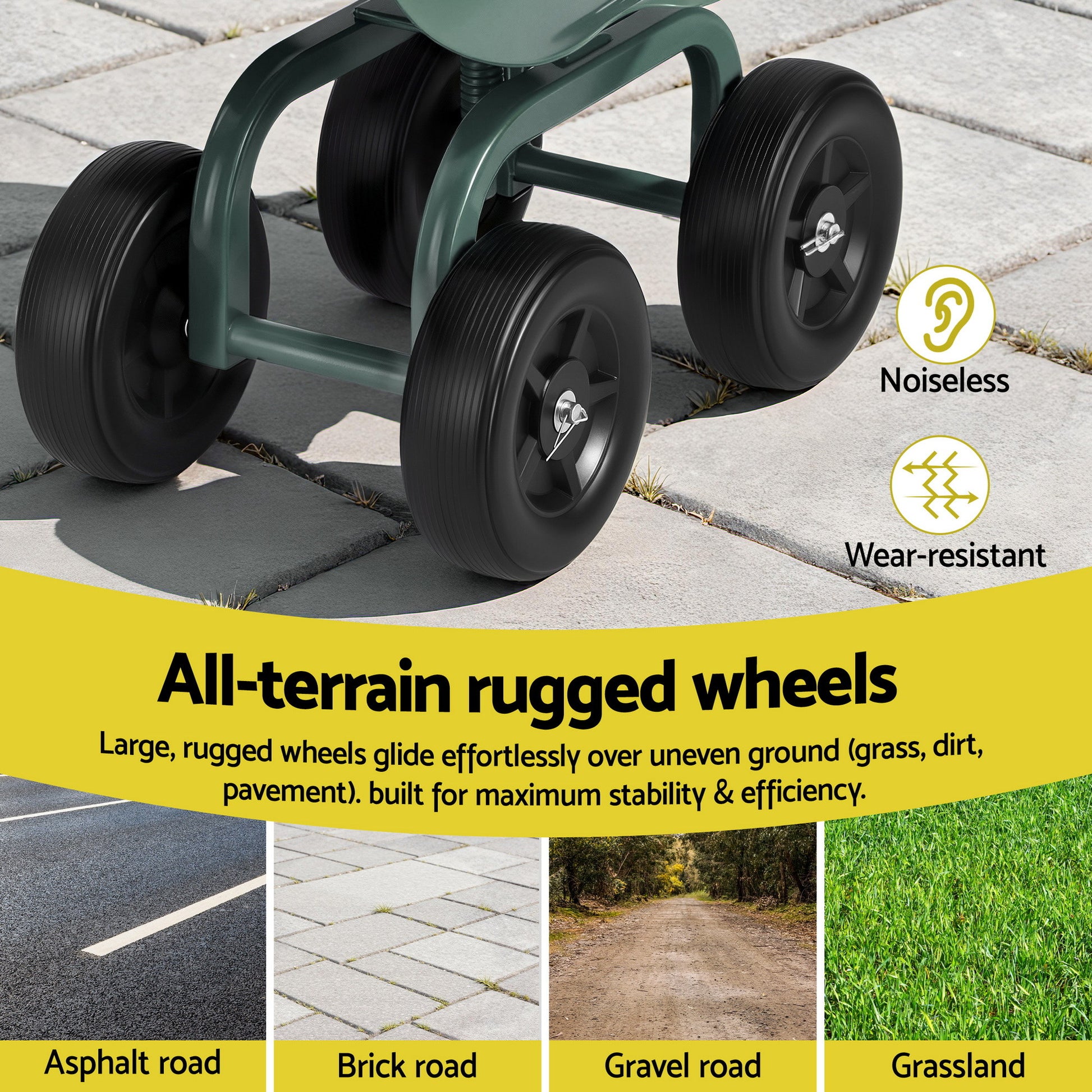 Gardeon Garden Seat 360 Swivel Rolling Adjustable Height Work Scooter Cart Wheels Heavy Duty 150kg-4