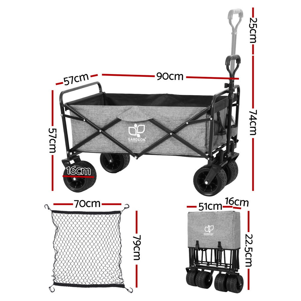 Gardeon Garden Cart with Cargo Net Grey-1