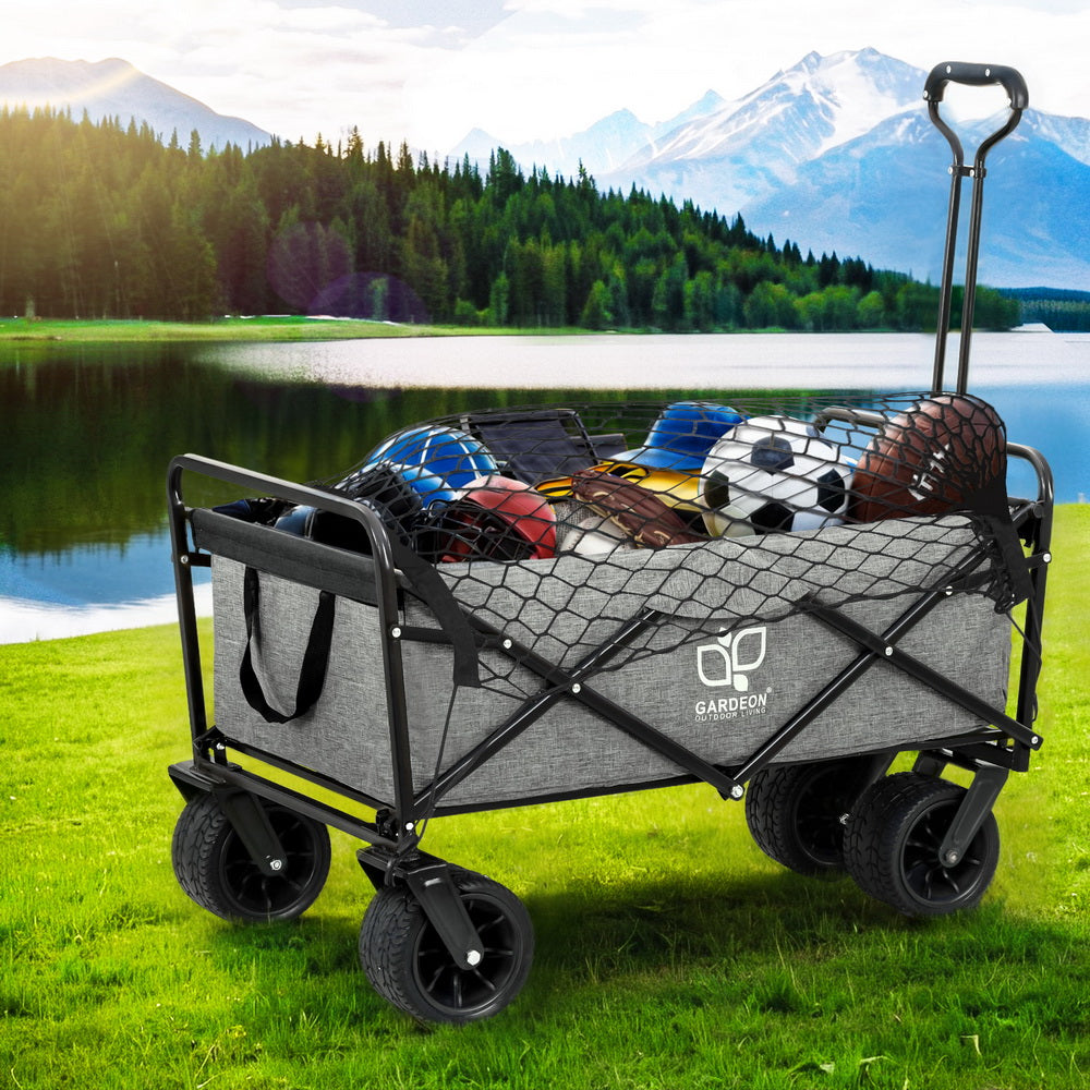 Gardeon Garden Cart with Cargo Net Grey-6