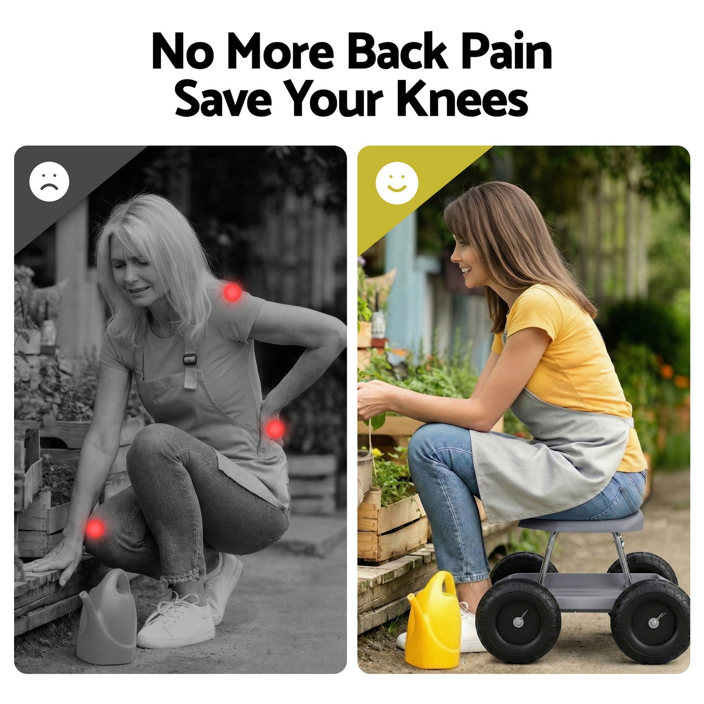 Gardeon Garden Cart Seat with Wheels, Rolling Work Stool with Tool Storage Tray, 440lbs (200kg) Heavy Duty Capacity Garden Stool for Outdoor Yard Work, Car Detailing, and Garage Maintenance, Grey/Black-3