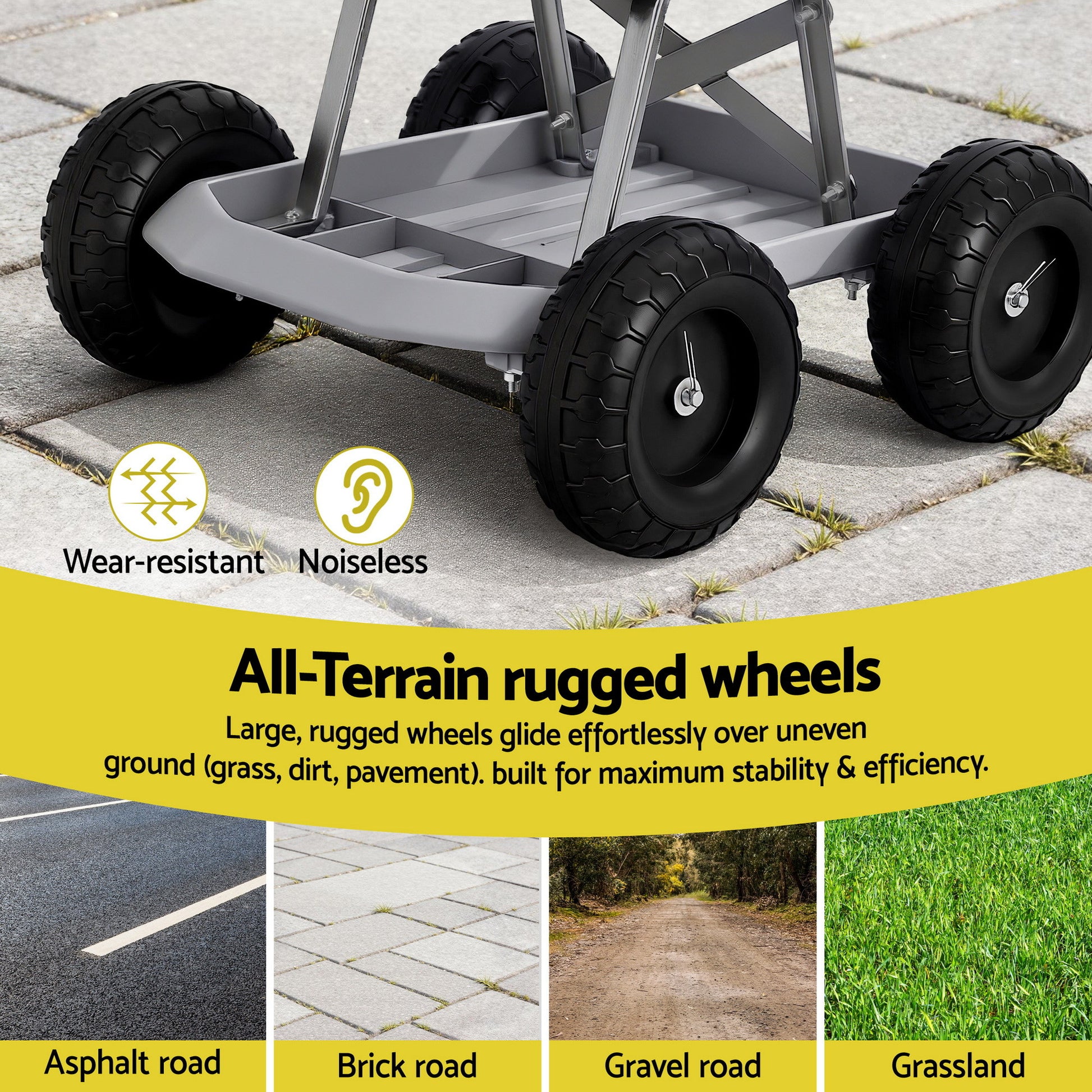 Gardeon Garden Cart Seat with Wheels, Rolling Work Stool with Tool Storage Tray, 440lbs (200kg) Heavy Duty Capacity Garden Stool for Outdoor Yard Work, Car Detailing, and Garage Maintenance, Grey/Black-4