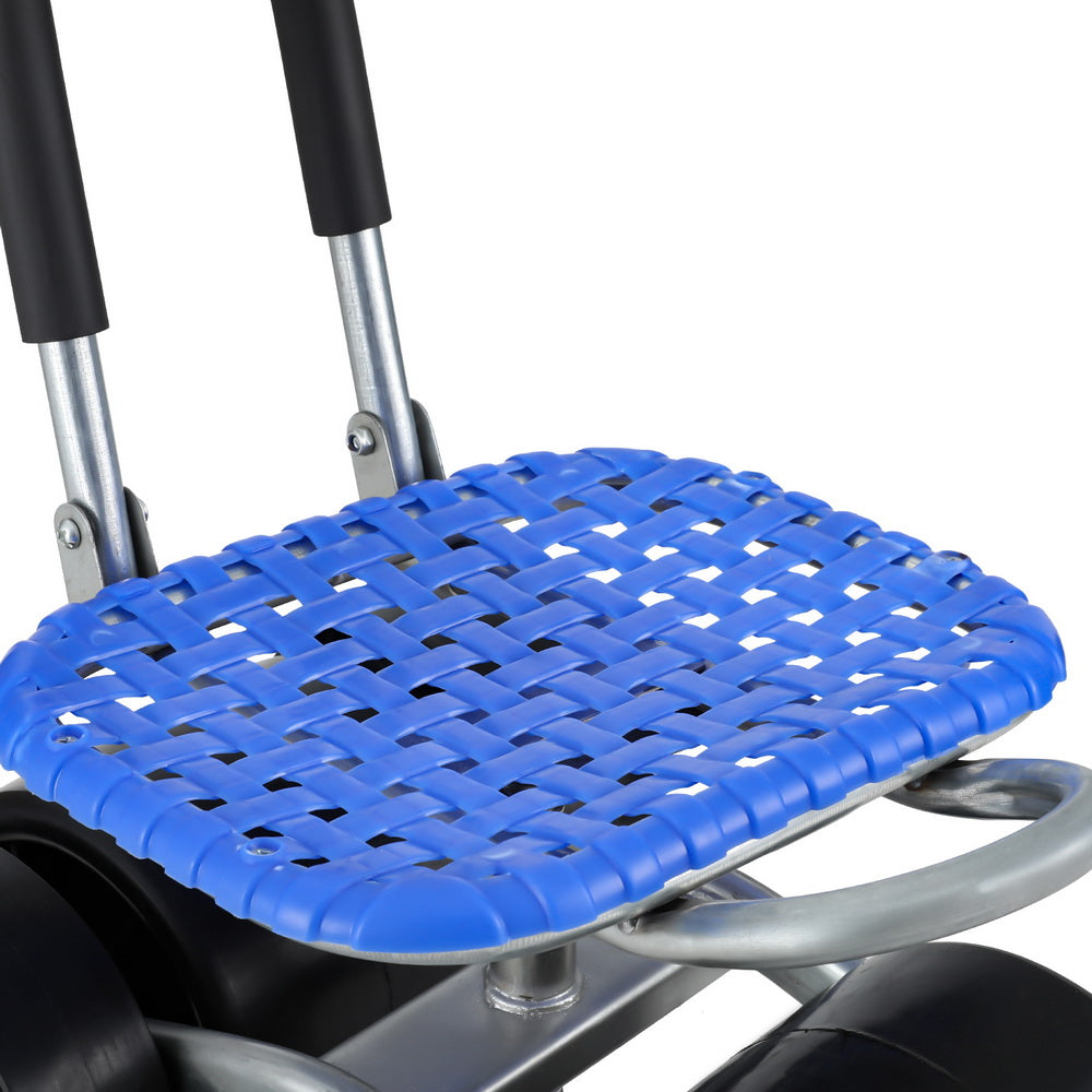 Gardeon Garden Stool Seat Foldable with Wheels Blue-3