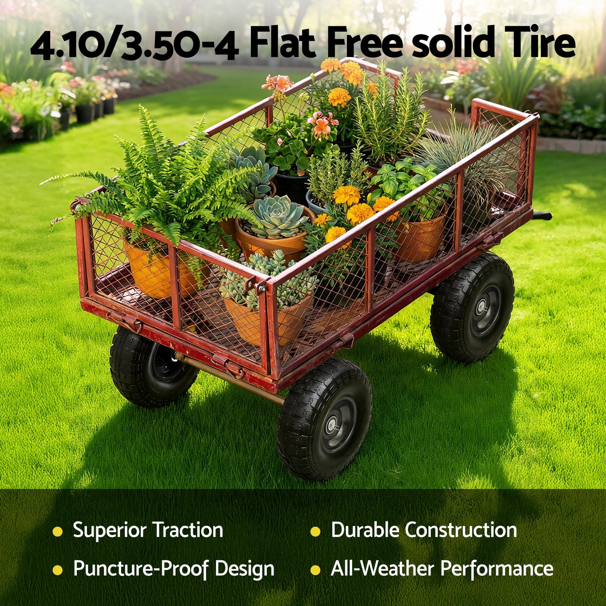 Gardeon 2pcs, 4.10/3.50-4 Tire And Wheel Flat Free, 26cm Solid Rubber Tires with 5/8 Axle Bore Hole And Double Sealed Bearings, Perfect for Wheelbarrow, Garden Cart, Wagon, Dolly-1