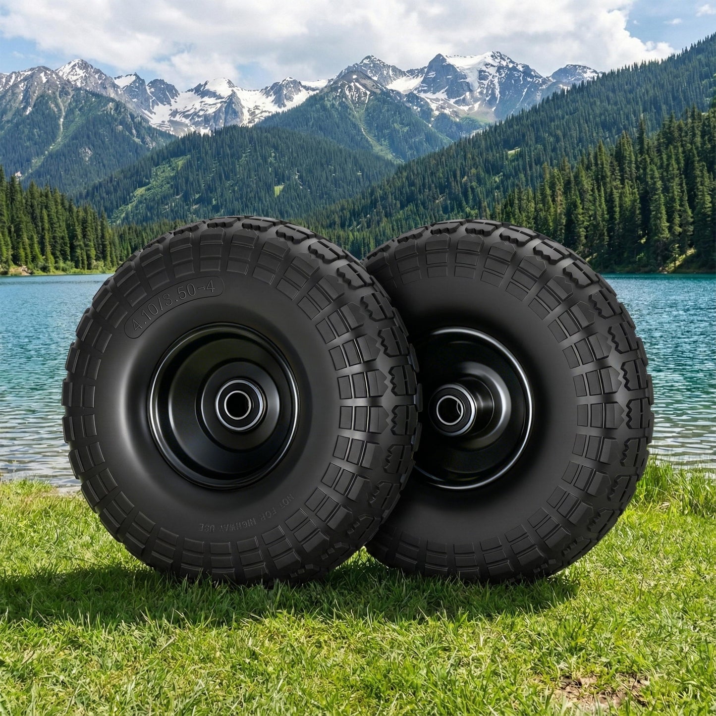 Gardeon 2pcs, 4.10/3.50-4 Tire And Wheel Flat Free, 26cm Solid Rubber Tires with 5/8 Axle Bore Hole And Double Sealed Bearings, Perfect for Wheelbarrow, Garden Cart, Wagon, Dolly-0