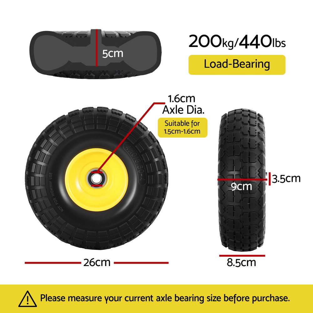 Gardeon 2pcs, 4.10/3.50-4 Tire And Wheel Flat Free, 26cm Solid Rubber Tires with 5/8 Axle Bore Hole And Double Sealed Bearings, Perfect for Wheelbarrow, Garden Cart, Wagon, Dolly-4