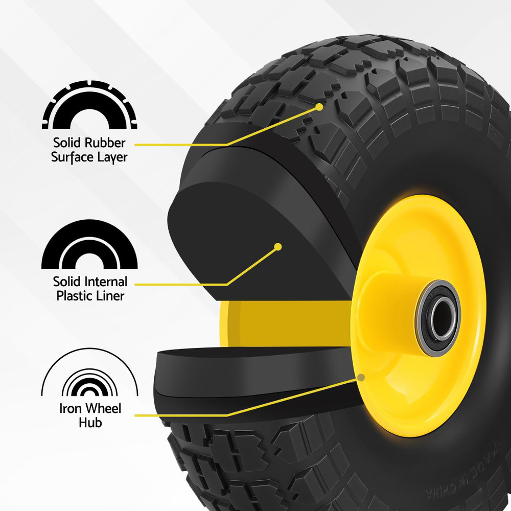 Gardeon 2pcs, 4.10/3.50-4 Tire And Wheel Flat Free, 26cm Solid Rubber Tires with 5/8 Axle Bore Hole And Double Sealed Bearings, Perfect for Wheelbarrow, Garden Cart, Wagon, Dolly-2