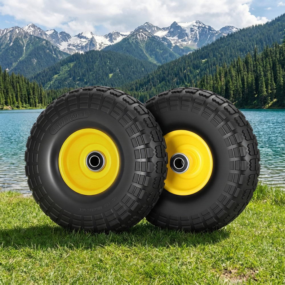 Gardeon 2pcs, 4.10/3.50-4 Tire And Wheel Flat Free, 26cm Solid Rubber Tires with 5/8 Axle Bore Hole And Double Sealed Bearings, Perfect for Wheelbarrow, Garden Cart, Wagon, Dolly-0