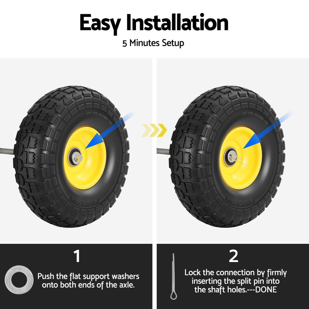 Gardeon 2pcs, 4.10/3.50-4 Tire And Wheel Flat Free, 26cm Solid Rubber Tires with 5/8 Axle Bore Hole And Double Sealed Bearings, Perfect for Wheelbarrow, Garden Cart, Wagon, Dolly-5