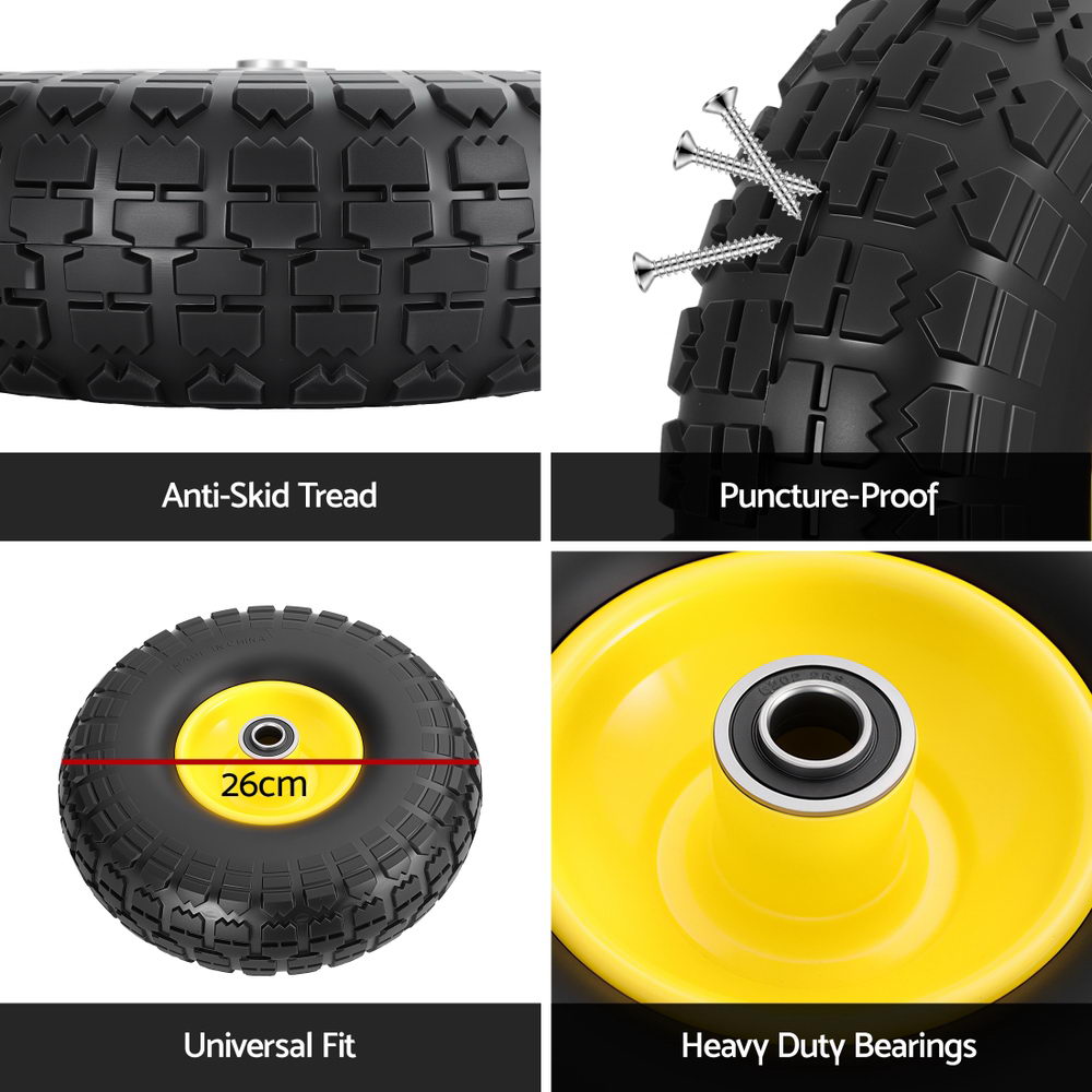 Gardeon 2pcs, 4.10/3.50-4 Tire And Wheel Flat Free, 26cm Solid Rubber Tires with 5/8 Axle Bore Hole And Double Sealed Bearings, Perfect for Wheelbarrow, Garden Cart, Wagon, Dolly-6