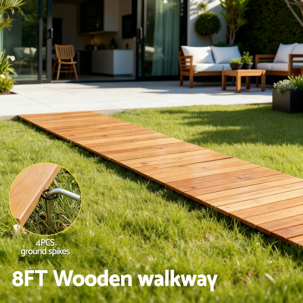 Gardeon 8FT Wooden Garden Pathway Roll-Out Straight Walkway Outdoor Backyard Brown-4