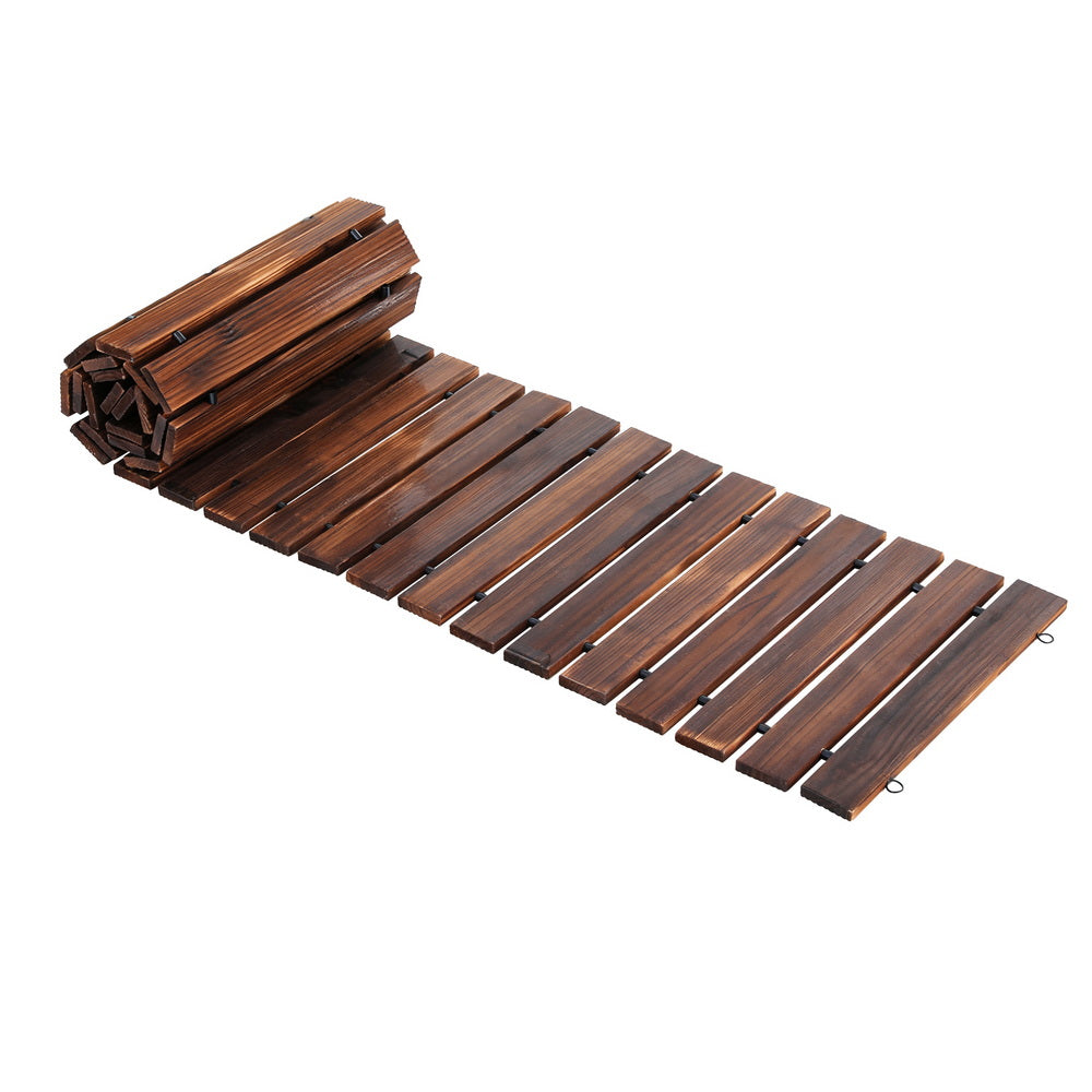 Gardeon 8FT Wooden Garden Pathway Roll-Out Straight Walkway Outdoor Backyard Charcoal Brown-3