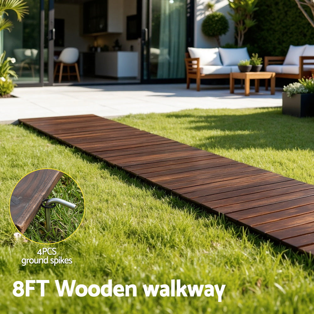 Gardeon 8FT Wooden Garden Pathway Roll-Out Straight Walkway Outdoor Backyard Charcoal Brown-4