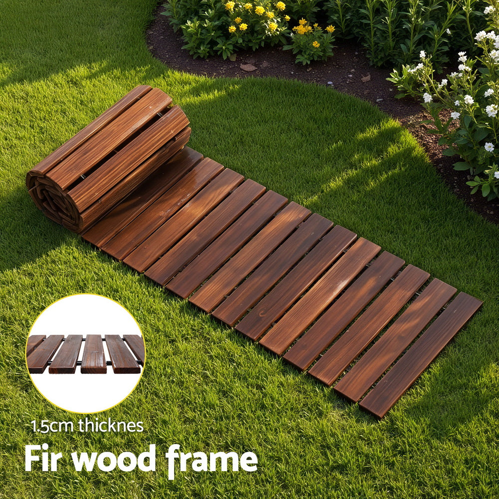 Gardeon 8FT Wooden Garden Pathway Roll-Out Straight Walkway Outdoor Backyard Charcoal Brown-5