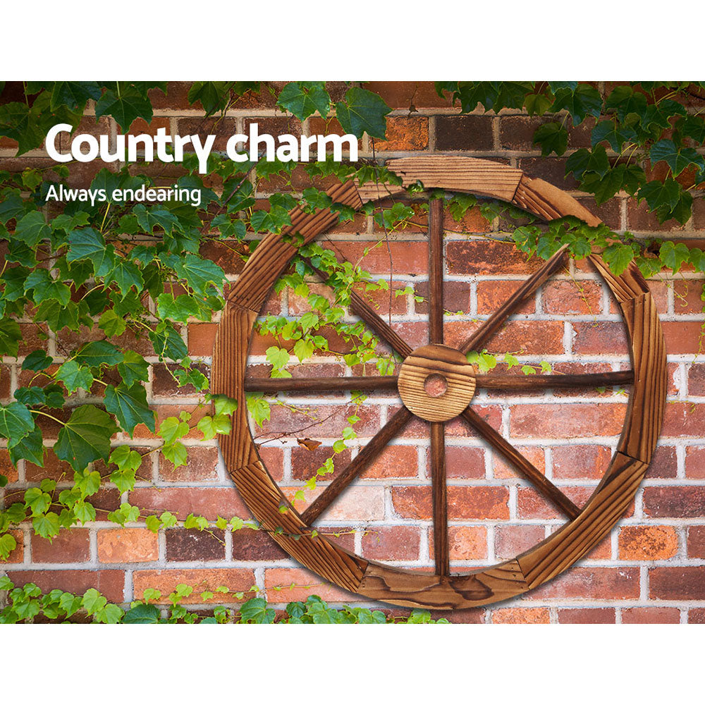 Gardeon Garden Decor Outdoor Ornament 2X Wooden Wagon Wheel-2