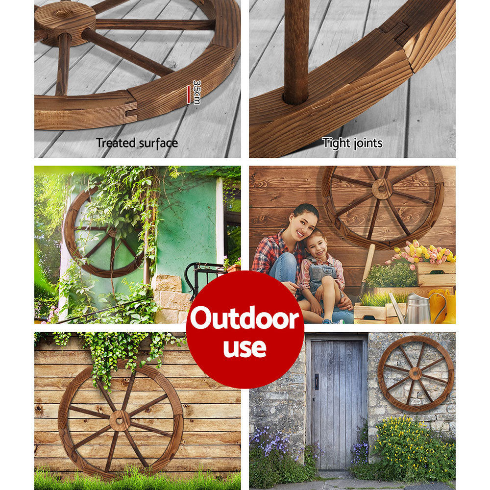 Gardeon Garden Decor Outdoor Ornament 2X Wooden Wagon Wheel-5