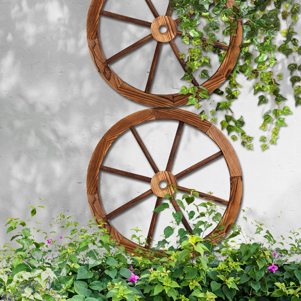 Gardeon Garden Decor Outdoor Ornament 2X Wooden Wagon Wheel-7