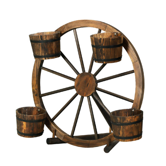 Gardeon Garden Decor Plant Stand Outdoor Ornament Wooden Wagon Wheel 80cm-0