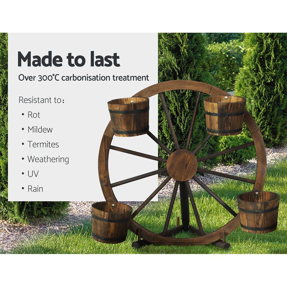 Gardeon Garden Decor Plant Stand Outdoor Ornament Wooden Wagon Wheel 80cm-6