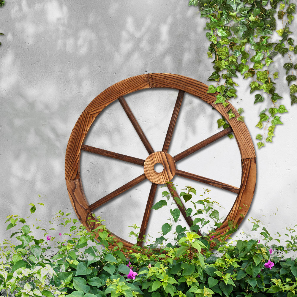 Gardeon Garden Decor Outdoor Ornament Wooden Wagon Wheel-7