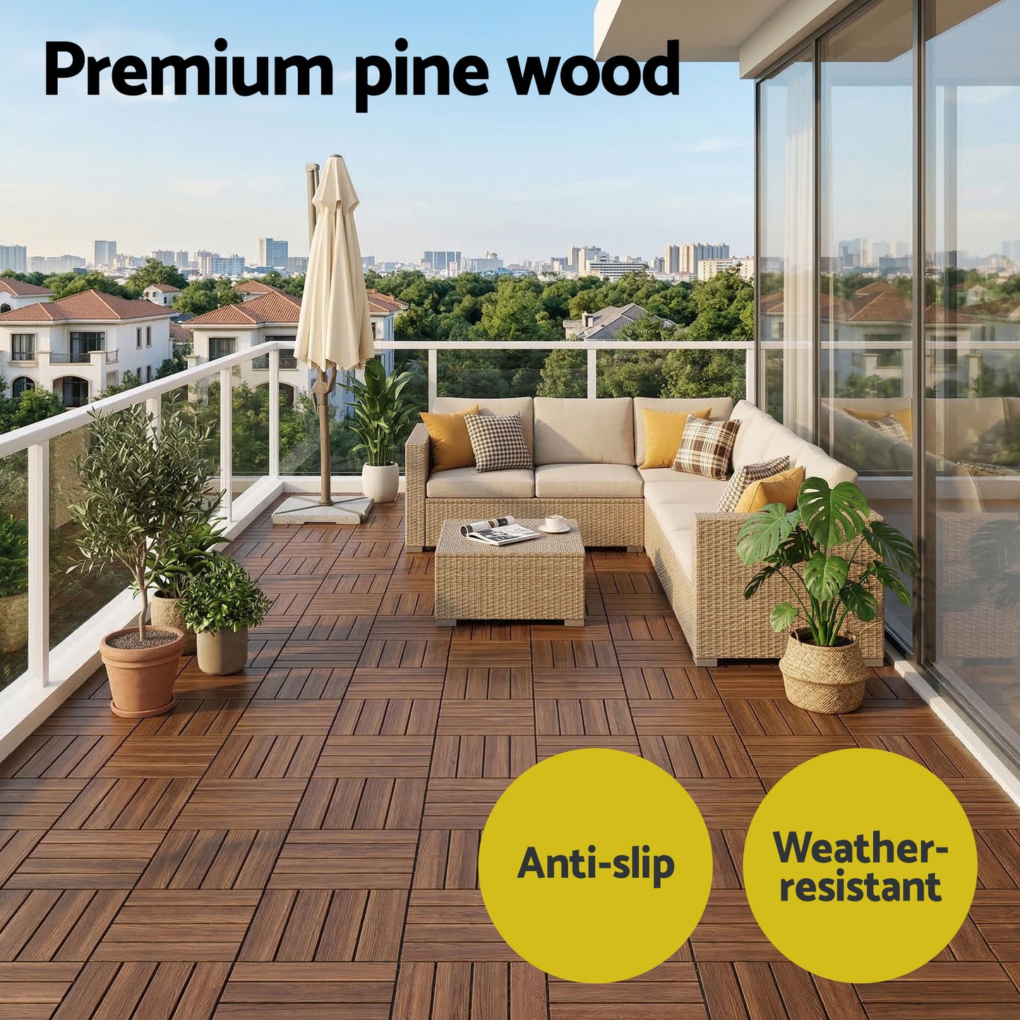 Gardeon 27PCS Wood Deck Tiles 30x30cm Interlocking Floor Tiles for Patio Balcony Garden