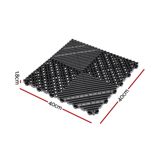 Giantz 20PCS Garage Floor Tiles Interlocking Drainage Non-Slip Tiles Heavy Duty for Workshop Black