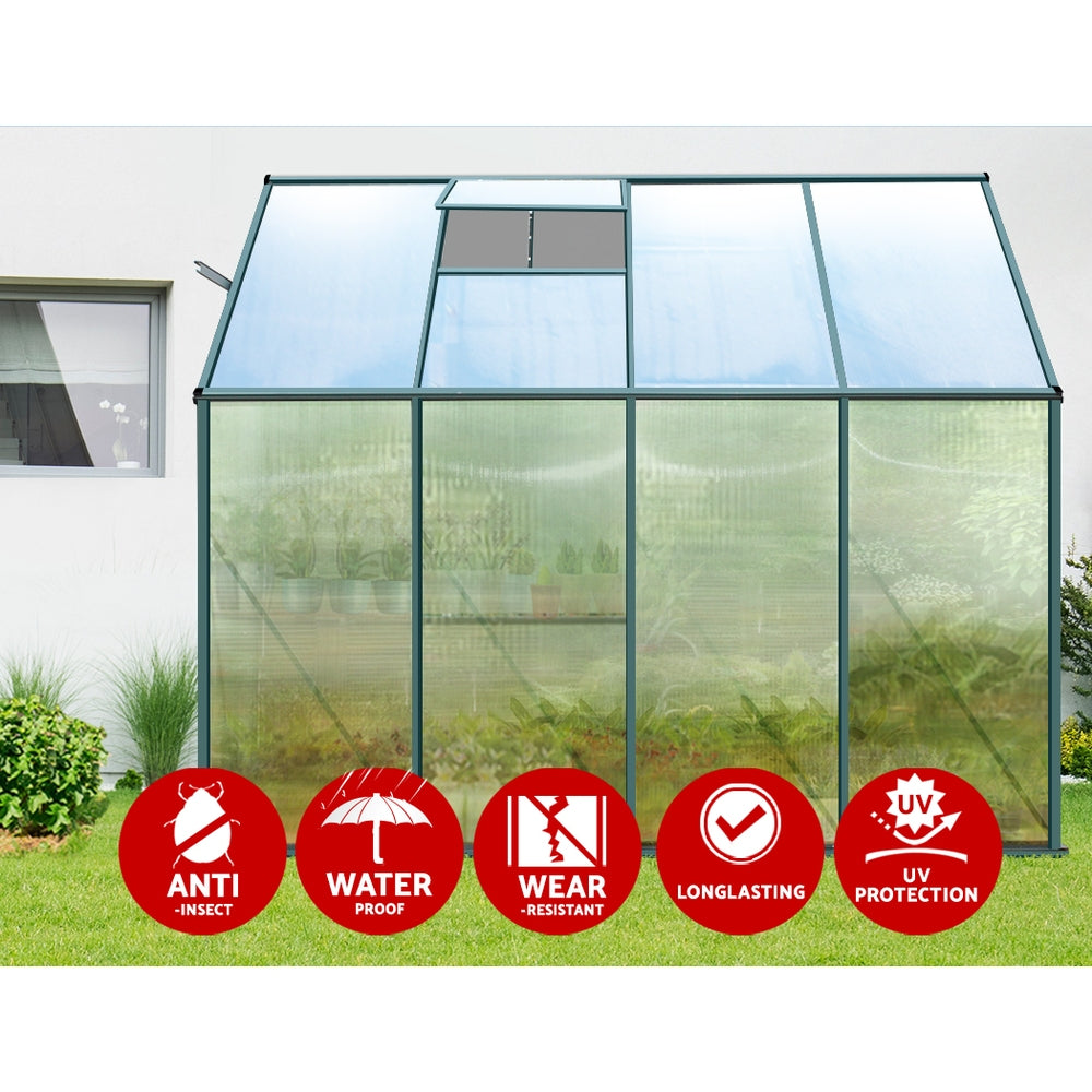 Greenfingers Greenhouse 2.52x1.27x2.13M Lean-to Aluminium Polycarbonate Green House Garden Shed-3