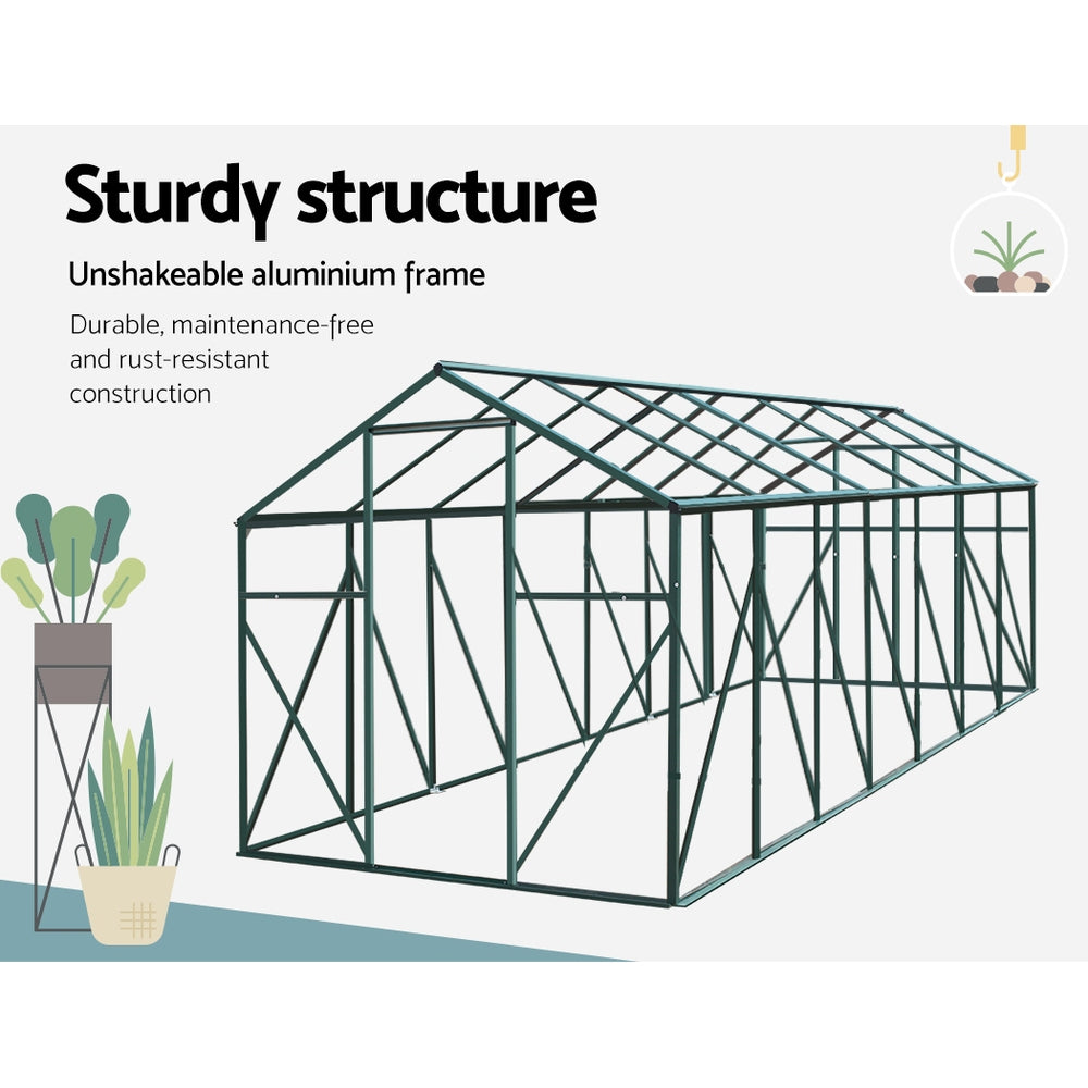 Greenfingers Greenhouse 4.43x2.44x2.15M Aluminium Polycarbonate Green House Garden Shed-5