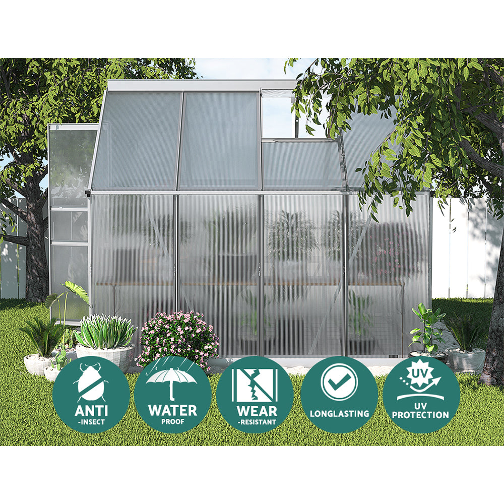 Greenfingers Greenhouse Aluminium Green House Polycarbonate Garden Shed 2.4x1.9M-4
